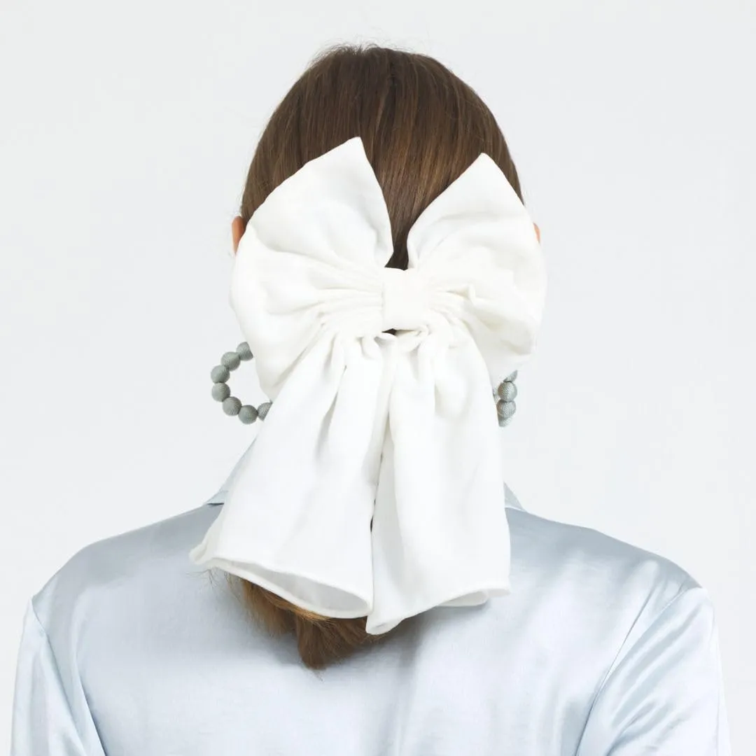 Women's Happiness Is Here Velvet Hair Bow, Handmade, Barrette Clip, White