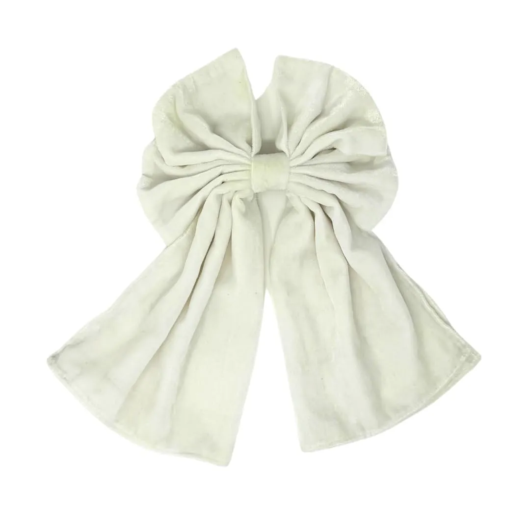 Women's Happiness Is Here Velvet Hair Bow, Handmade, Barrette Clip, White