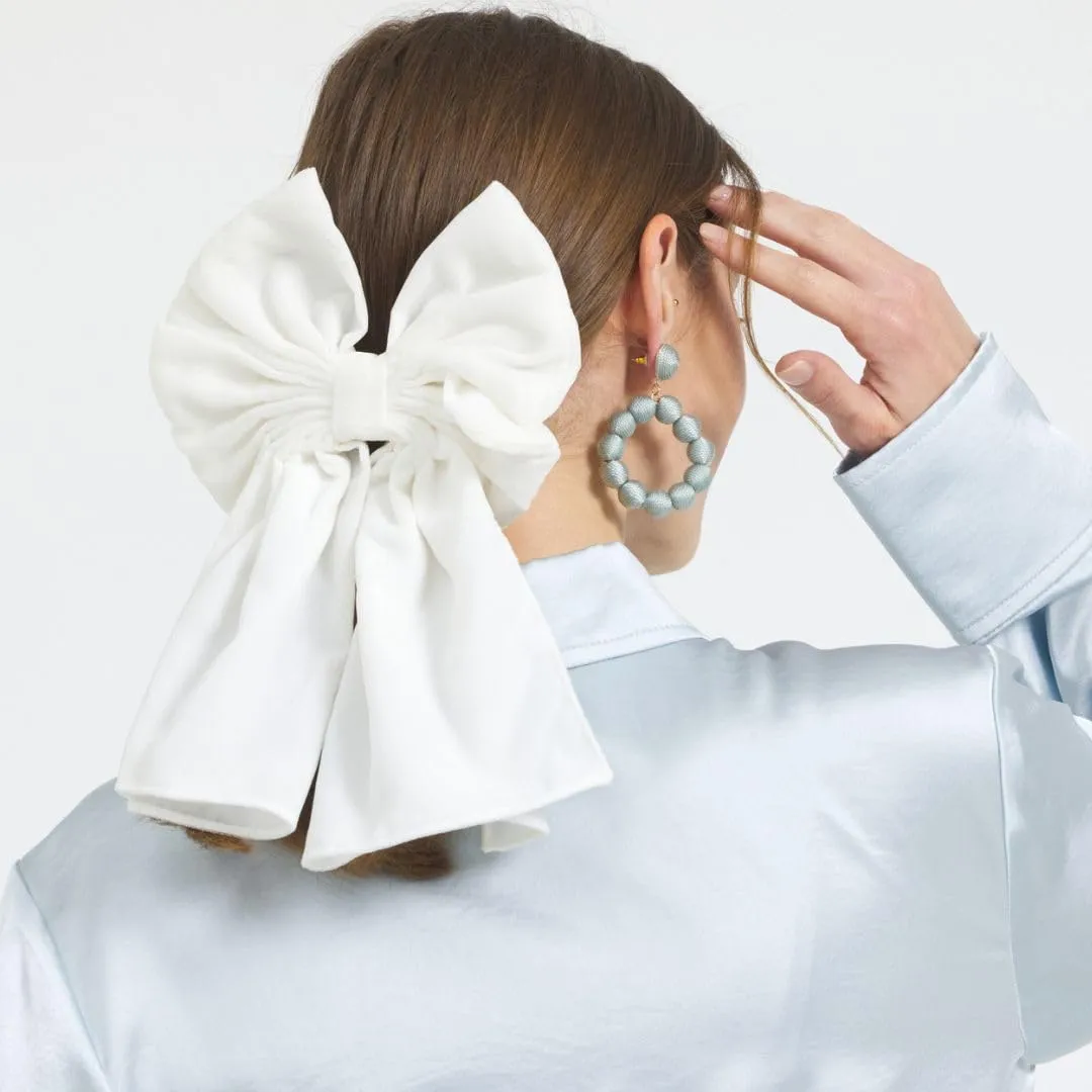 Women's Happiness Is Here Velvet Hair Bow, Handmade, Barrette Clip, White