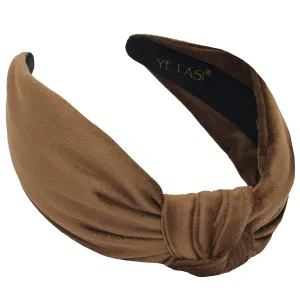 Women's Headbands: Brown Velvet Chic Knotted Top Knot, Trendy Fashion Designer Head Band
