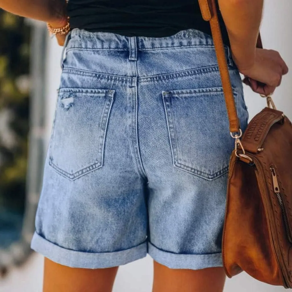 Women's High Waist Denim Shorts Raw Hem Jean Shorts Casual Summer Straight Wide Leg Pants for Women with Pockets