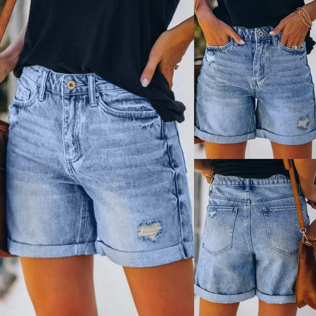 Women's High Waist Denim Shorts Raw Hem Jean Shorts Casual Summer Straight Wide Leg Pants for Women with Pockets