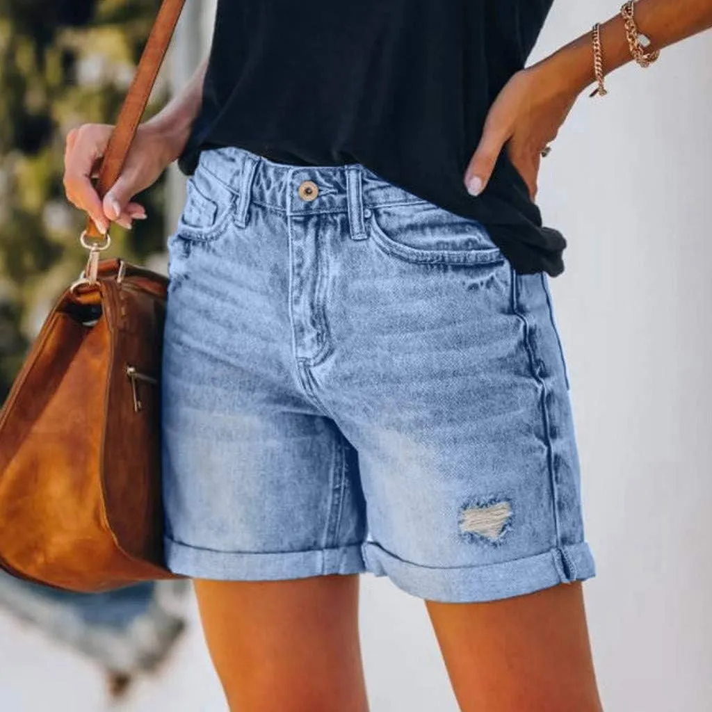 Women's High Waist Denim Shorts Raw Hem Jean Shorts Casual Summer Straight Wide Leg Pants for Women with Pockets