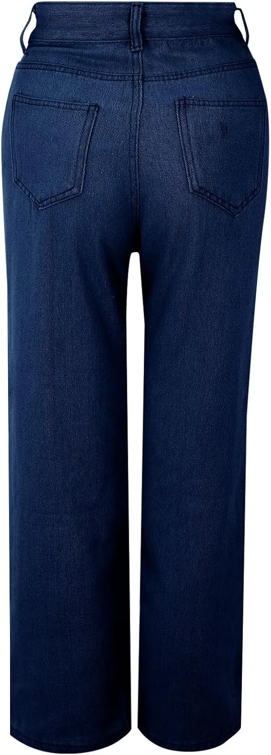 Women's High Waisted Wide Leg Jeans with Forward Pockets Trendy Casual Denim Pants for Comfort and Style Everyday