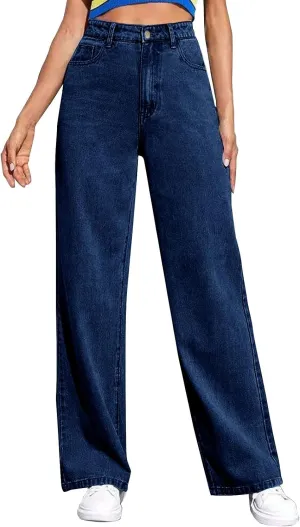 Women's High Waisted Wide Leg Jeans with Forward Pockets Trendy Casual Denim Pants for Comfort and Style Everyday