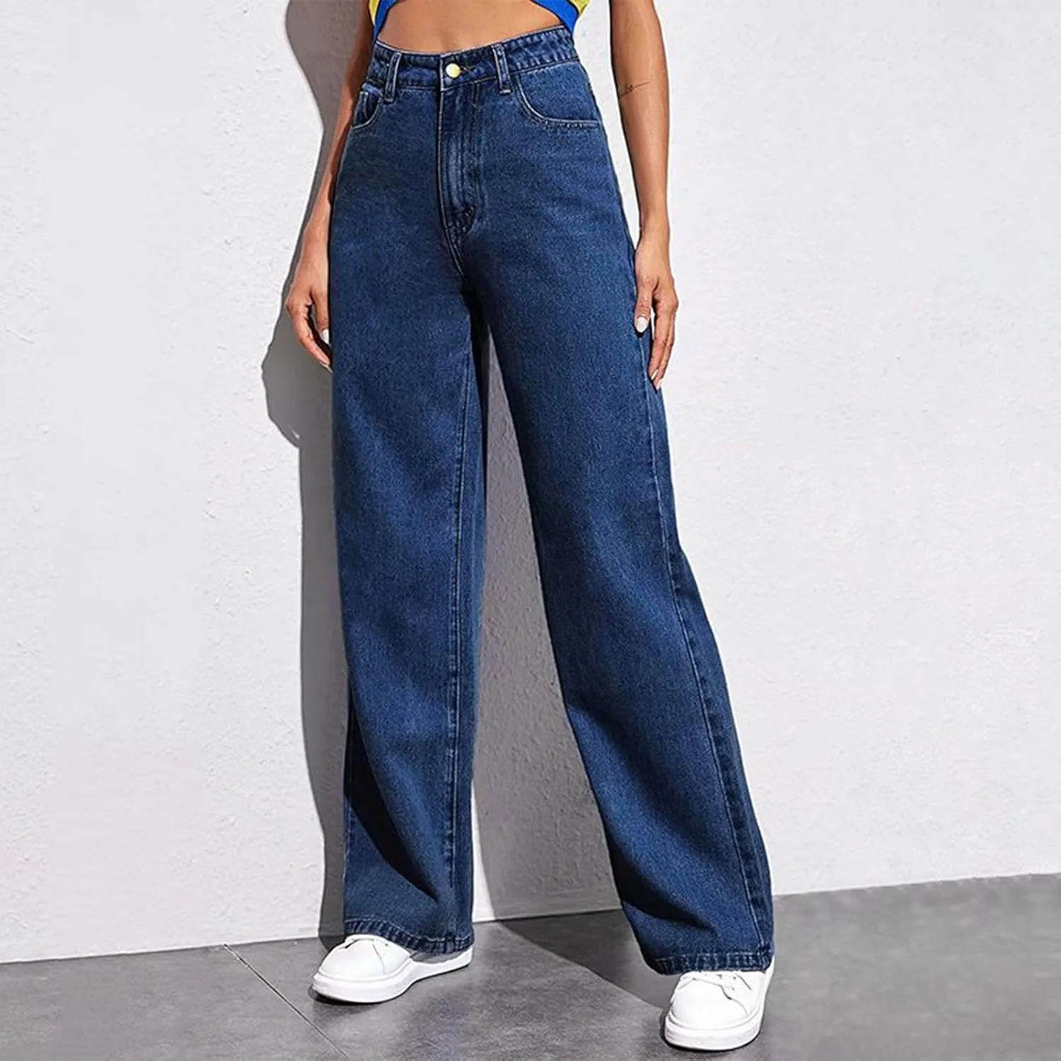 Women's High Waisted Wide Leg Jeans with Forward Pockets Trendy Casual Denim Pants for Comfort and Style Everyday