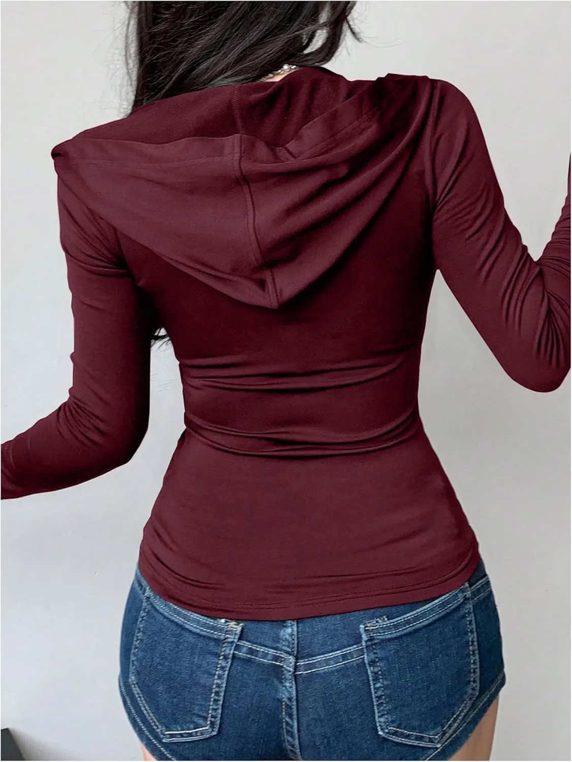 Women's Hooded Zip Up Workout Jacket Athletic Yoga Tops Slim Fit Long Sleeve Lightweight T Shirts