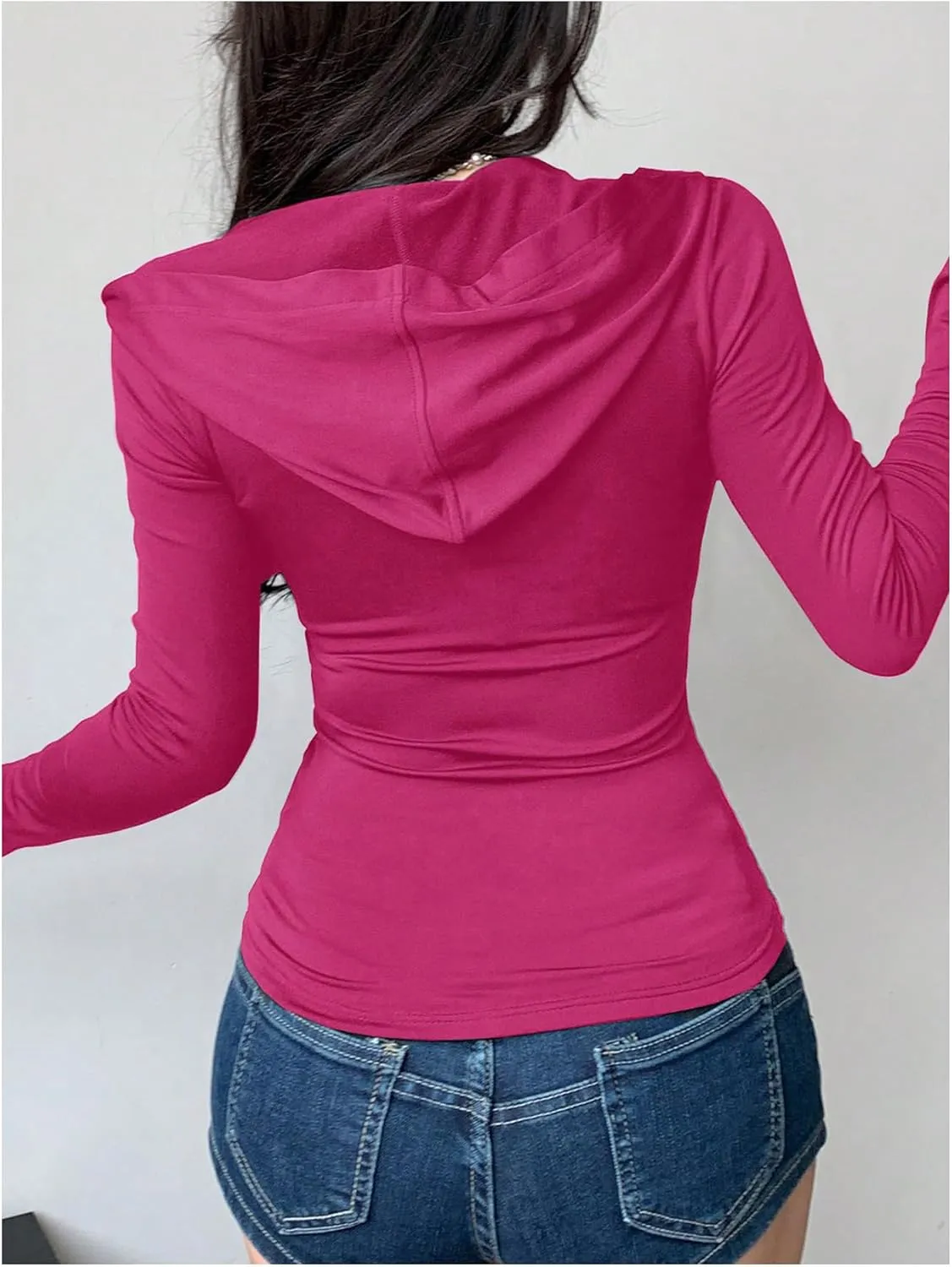 Women's Hooded Zip Up Workout Jacket Athletic Yoga Tops Slim Fit Long Sleeve Lightweight T Shirts