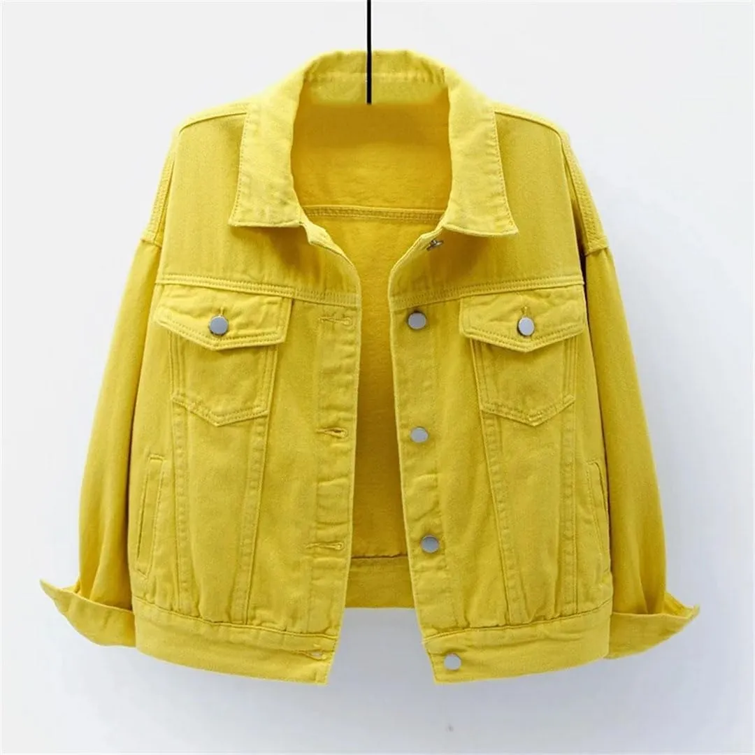 Women's Jeans Jacket Loose Short Casual Tops Cotton Denim Outerwear