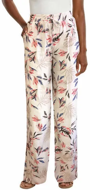 Women's Linen Blend Pant, Tan Floral Pattern, Medium