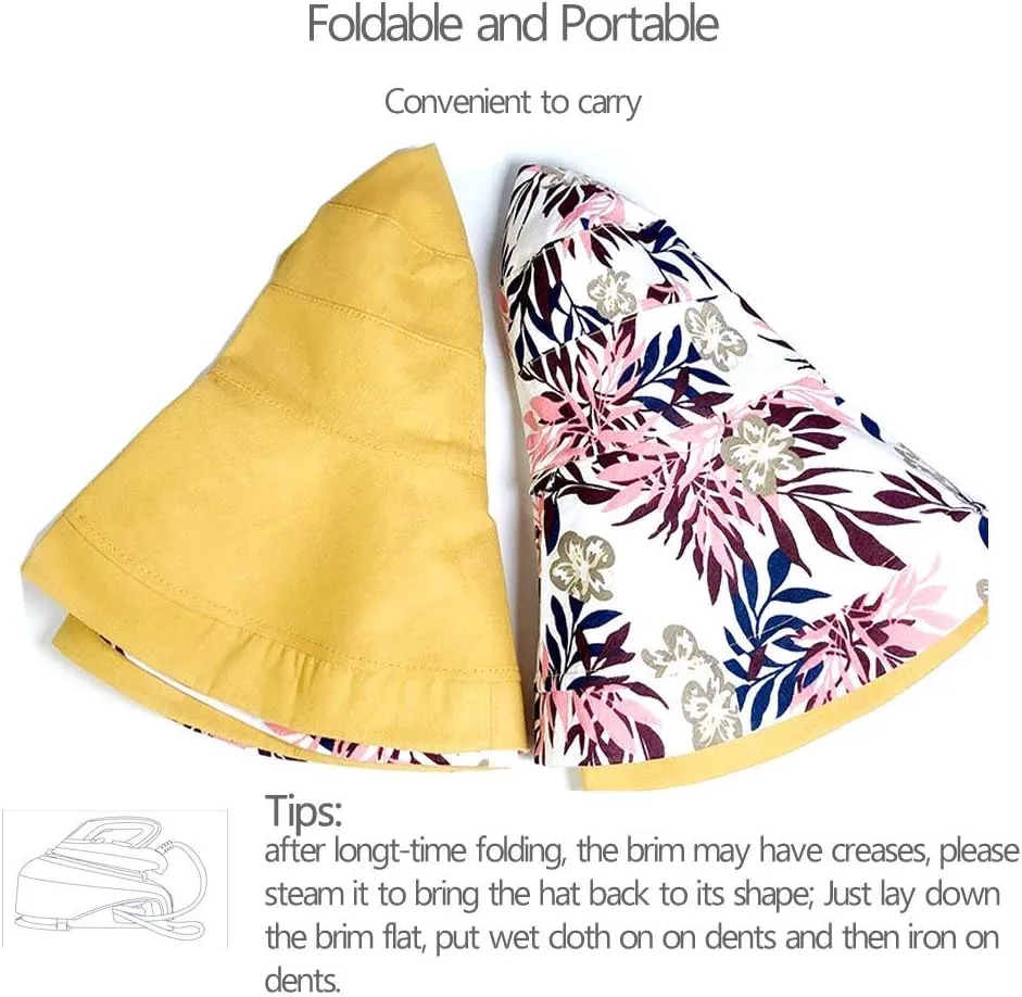 Women's Linen Cotton UPF 50  Sun Hat Reversible Bucket Hat with Wide Fold-Up Brim and Chin Strap