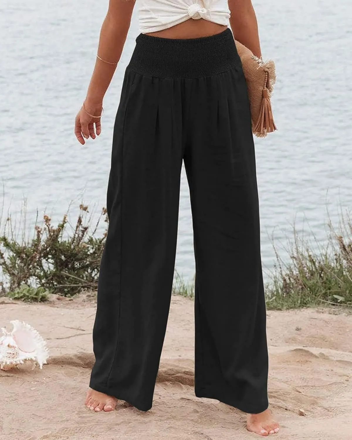 Womens Linen Palazzo Pants Casual Wide Leg High Waist Pant 2025 Summer Flowy Boho Beach Travel Vacation Outfits