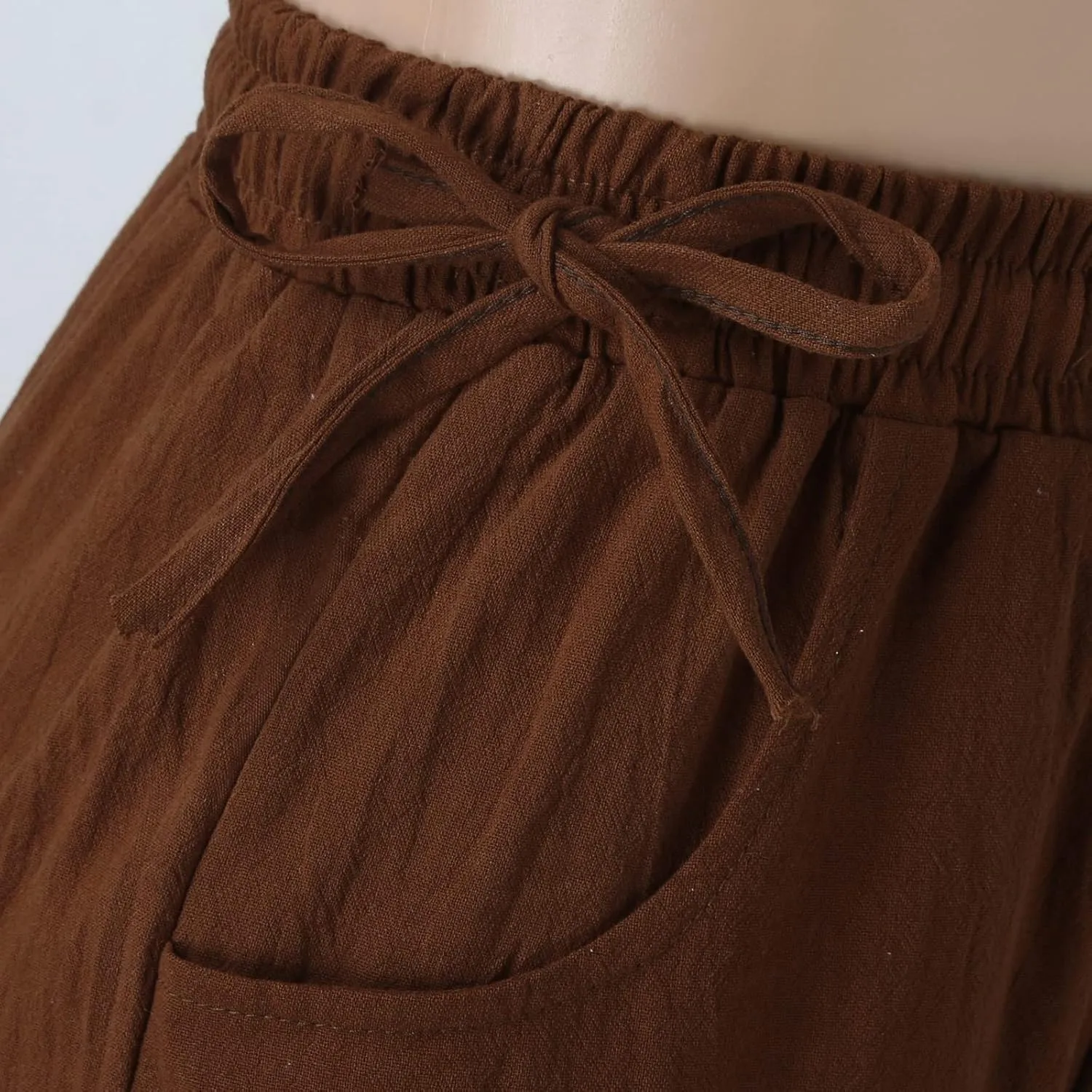 Women's Linen Summer Palazzo Pants Flowy Wide Leg Beach Pants with Pockets Loose Fit Beach Vacation Outfits Trousers