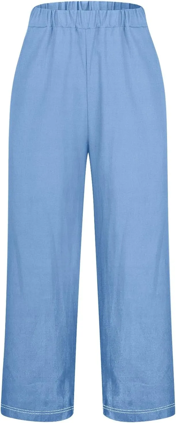 Womens Linen Summer Pants Casual Cotton and Linen Long Pants Linen Pants for Women Petite Short
