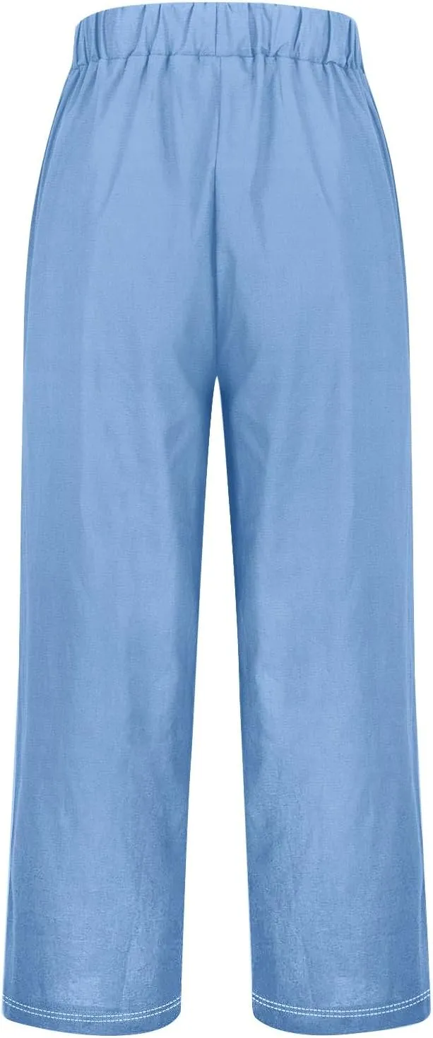 Womens Linen Summer Pants Casual Cotton and Linen Long Pants Linen Pants for Women Petite Short