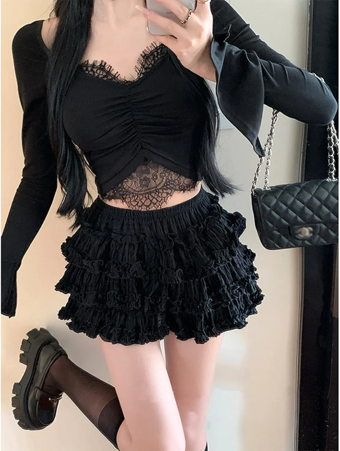 Womens Lolita Bloomers Retro Embossed Ruffles Pumpkin Pants Bottom Shorts