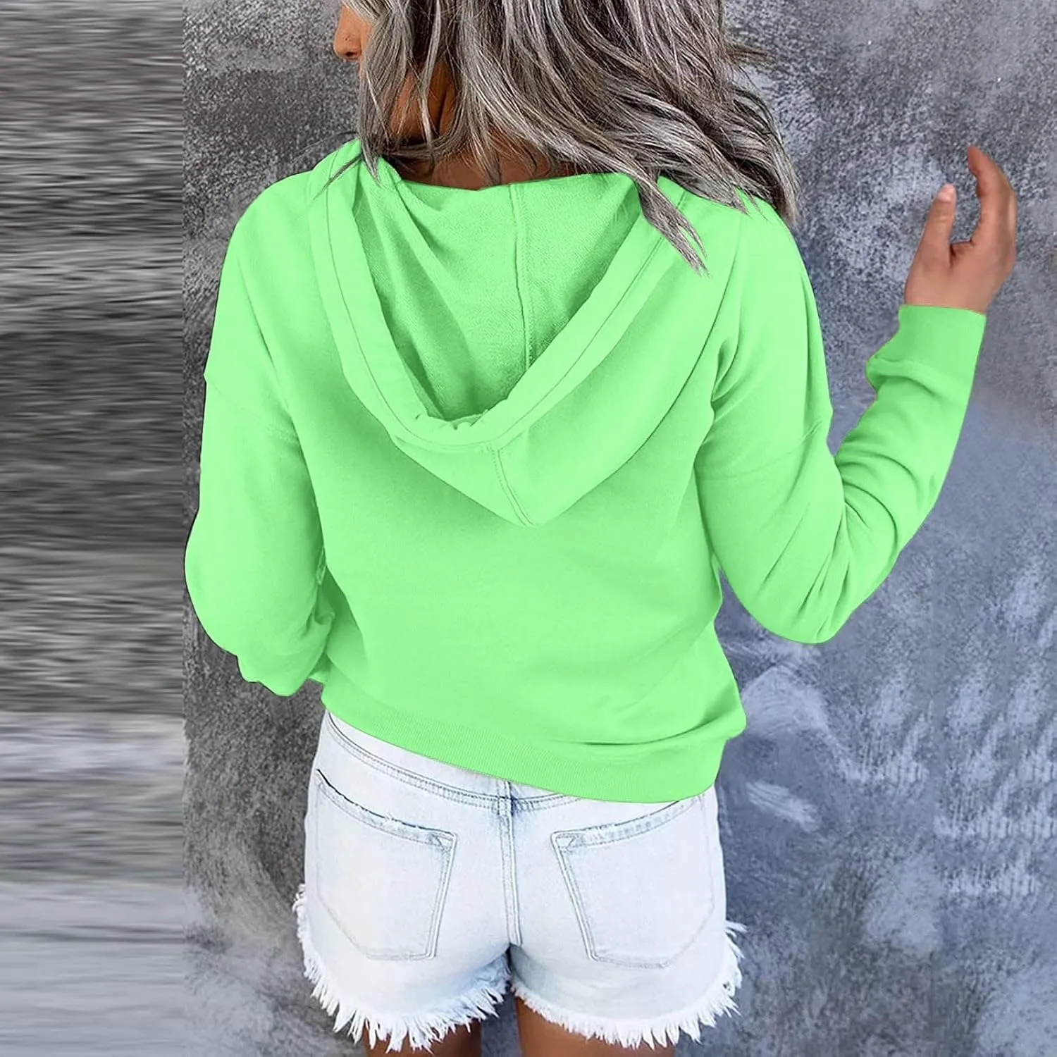 Womens Long Sleeve Button Up Sweatshirt Trendy Solid Color Warm Drawstring Hoodies Going Out Y2K Athletic Casual Top