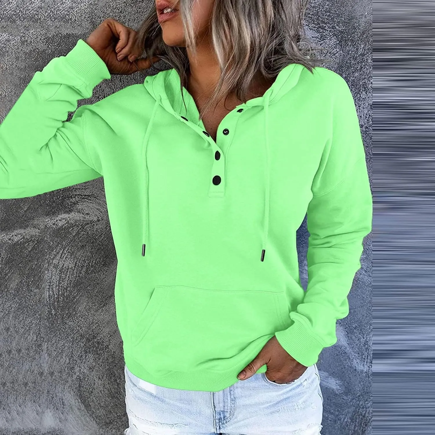 Womens Long Sleeve Button Up Sweatshirt Trendy Solid Color Warm Drawstring Hoodies Going Out Y2K Athletic Casual Top