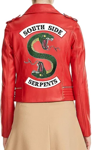 Women's Madelaine Petsch Brando Leather Biker Rider Leather Red Jacket