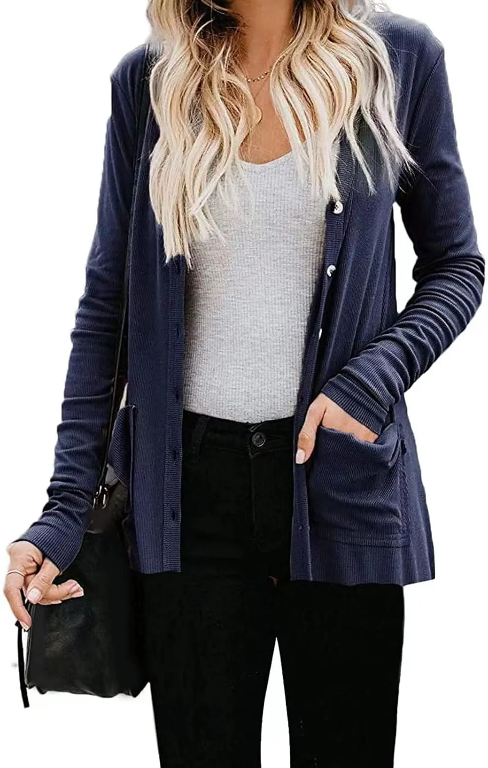 Womens Open Front Knit Sheer Cardigans Front Button Cardigan with Pockets Casual Duster Women's Cardigan Sweater