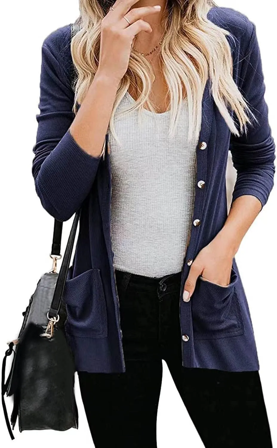 Womens Open Front Knit Sheer Cardigans Front Button Cardigan with Pockets Casual Duster Women's Cardigan Sweater