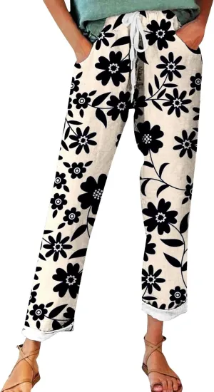 Women's Pants Linen Outfits Women Vintage Floral Print Casual Pants – Perfect for Spring Tailored Linen Pants for Women
