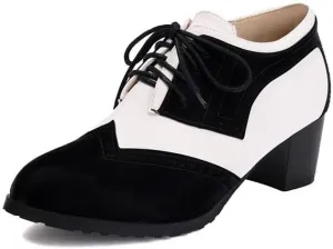 Women's Patchwork Lace-Up Square Heel Oxfords Pumps