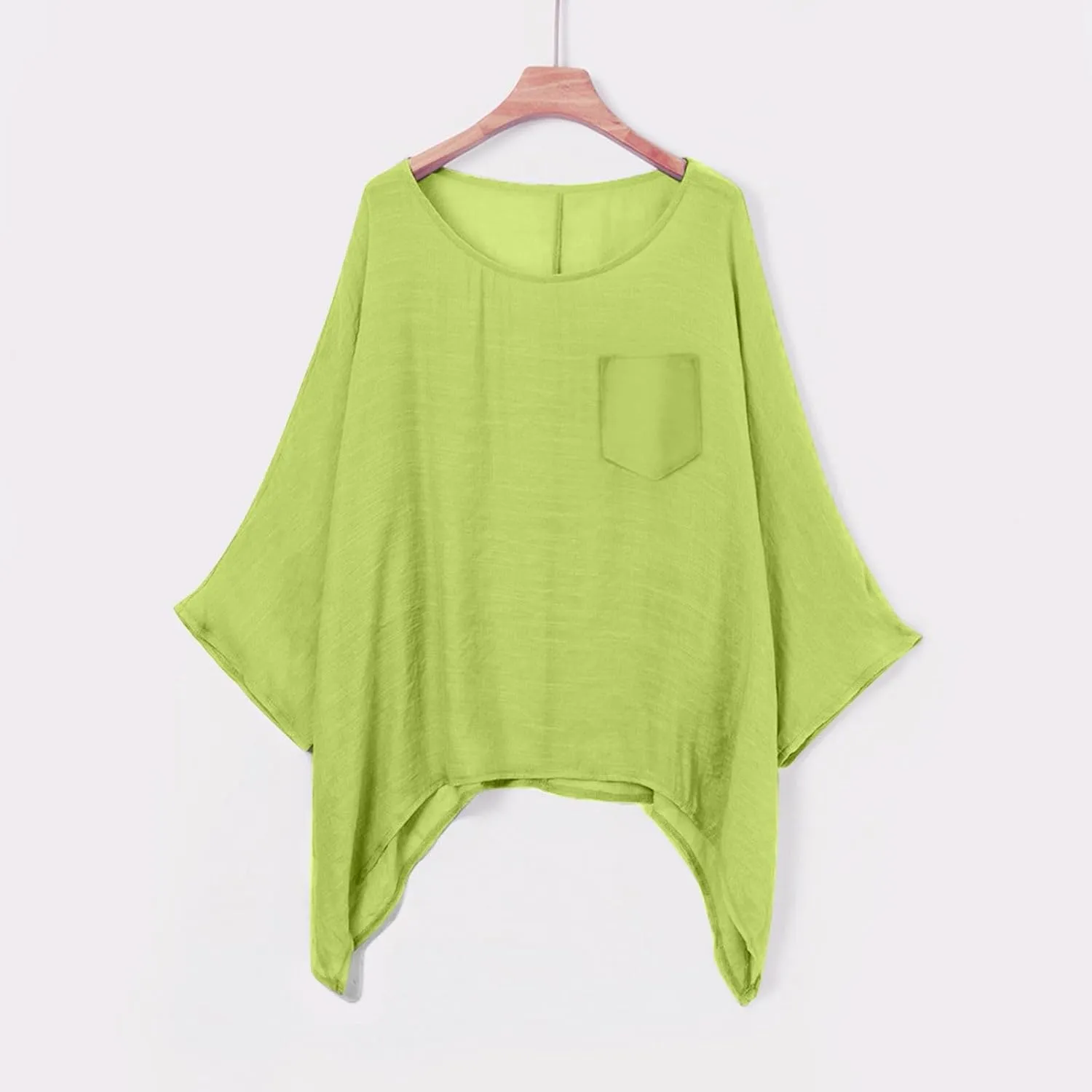 Womens Plus Size Cotton Linen Shirts Elegant 3/4 Sleeve Round Neck Summer Cape Blouses Casual Loose Fit Tunic Tops
