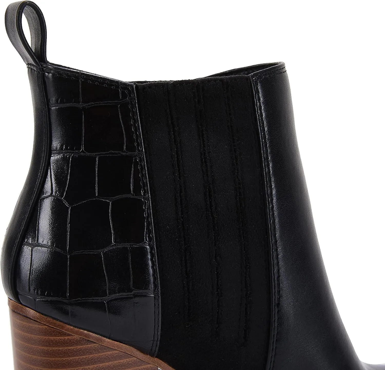 Womens Pointed Toe Slip on Ankle Booties Stacked Mid Block Heel Shoes Faux Leather Boots