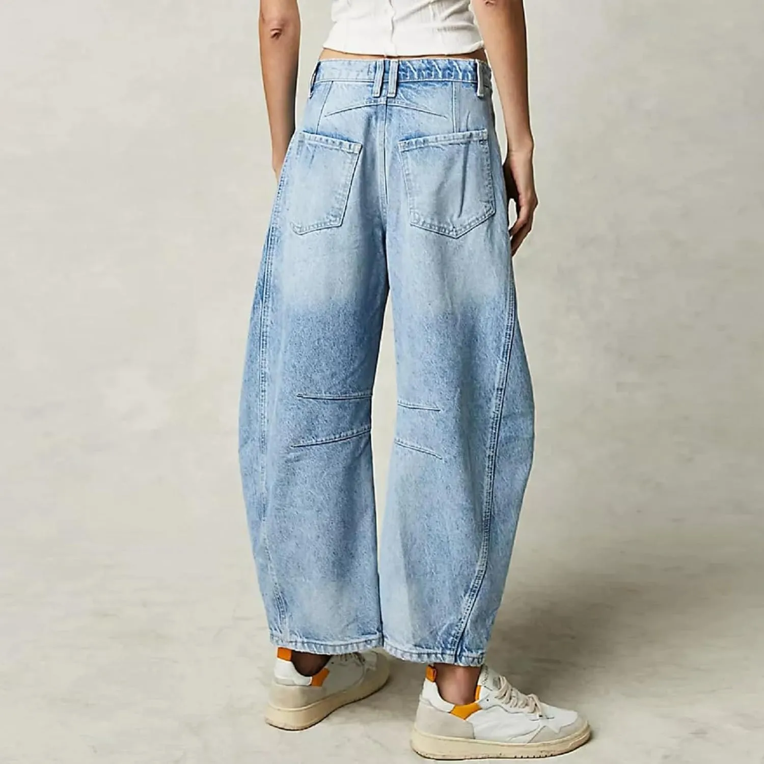 Women's Ripped Jeans Baggy Mid Waist Jeans Wide Leg Loose Boyfriend Denim Pants Straight Cropped Barrel Jeans, S-XL