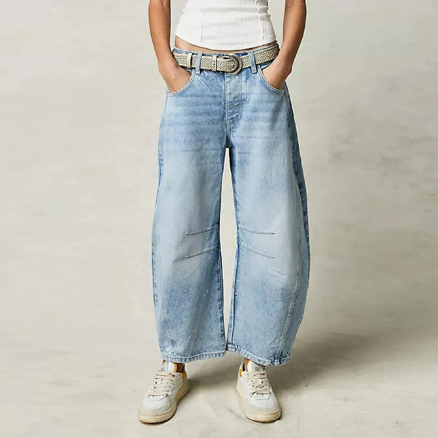 Women's Ripped Jeans Baggy Mid Waist Jeans Wide Leg Loose Boyfriend Denim Pants Straight Cropped Barrel Jeans, S-XL