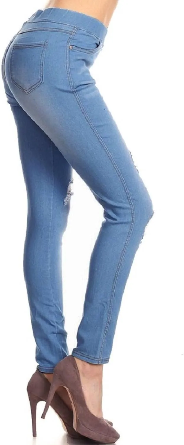 Women's Stretch Pull-On Jeans Skinny Ripped Distressed Denim Jeggings Regular-Plus Size