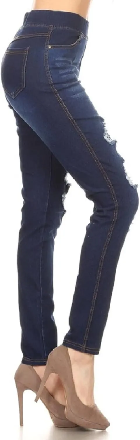Women's Stretch Pull-On Jeans Skinny Ripped Distressed Denim Jeggings Regular-Plus Size