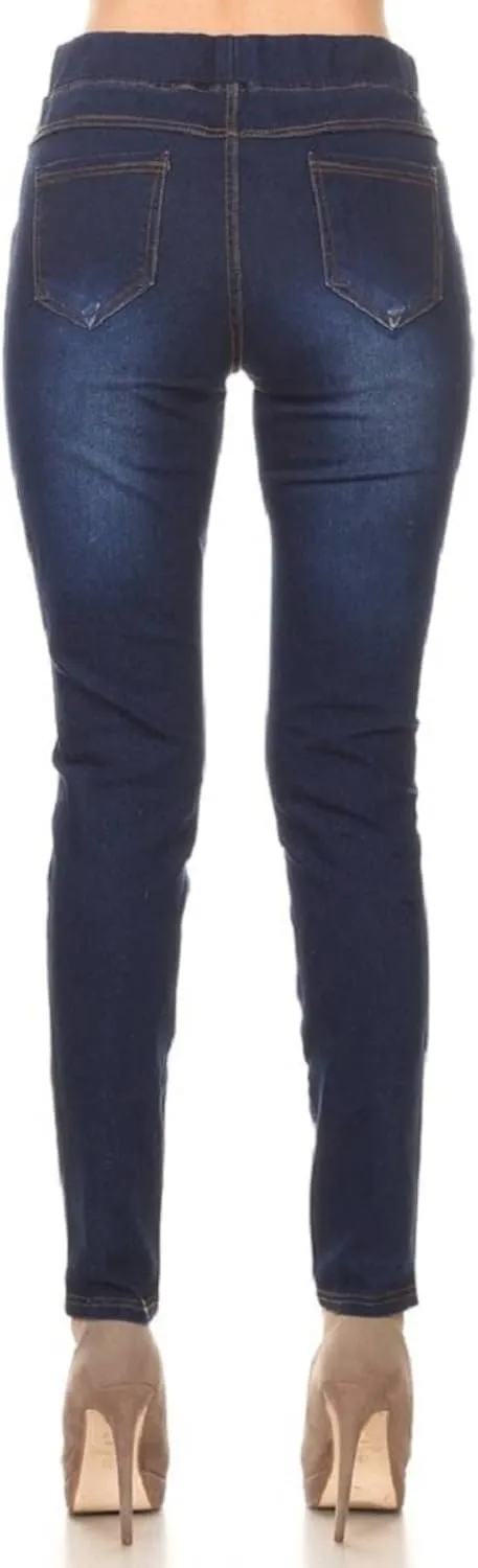 Women's Stretch Pull-On Jeans Skinny Ripped Distressed Denim Jeggings Regular-Plus Size