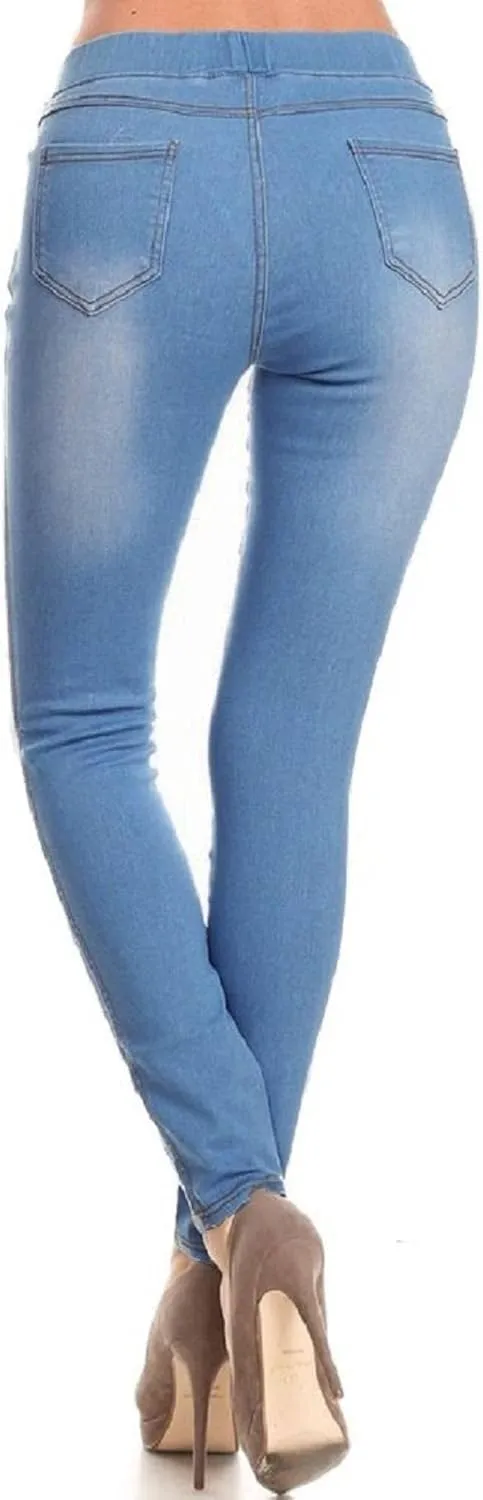 Women's Stretch Pull-On Jeans Skinny Ripped Distressed Denim Jeggings Regular-Plus Size