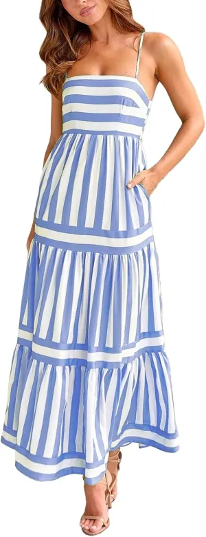 Women's Suspender V Neck Long Patchwork Dress Temperament Off Shoulder Casual Dresses Cute Summer Cute Winter Dresses