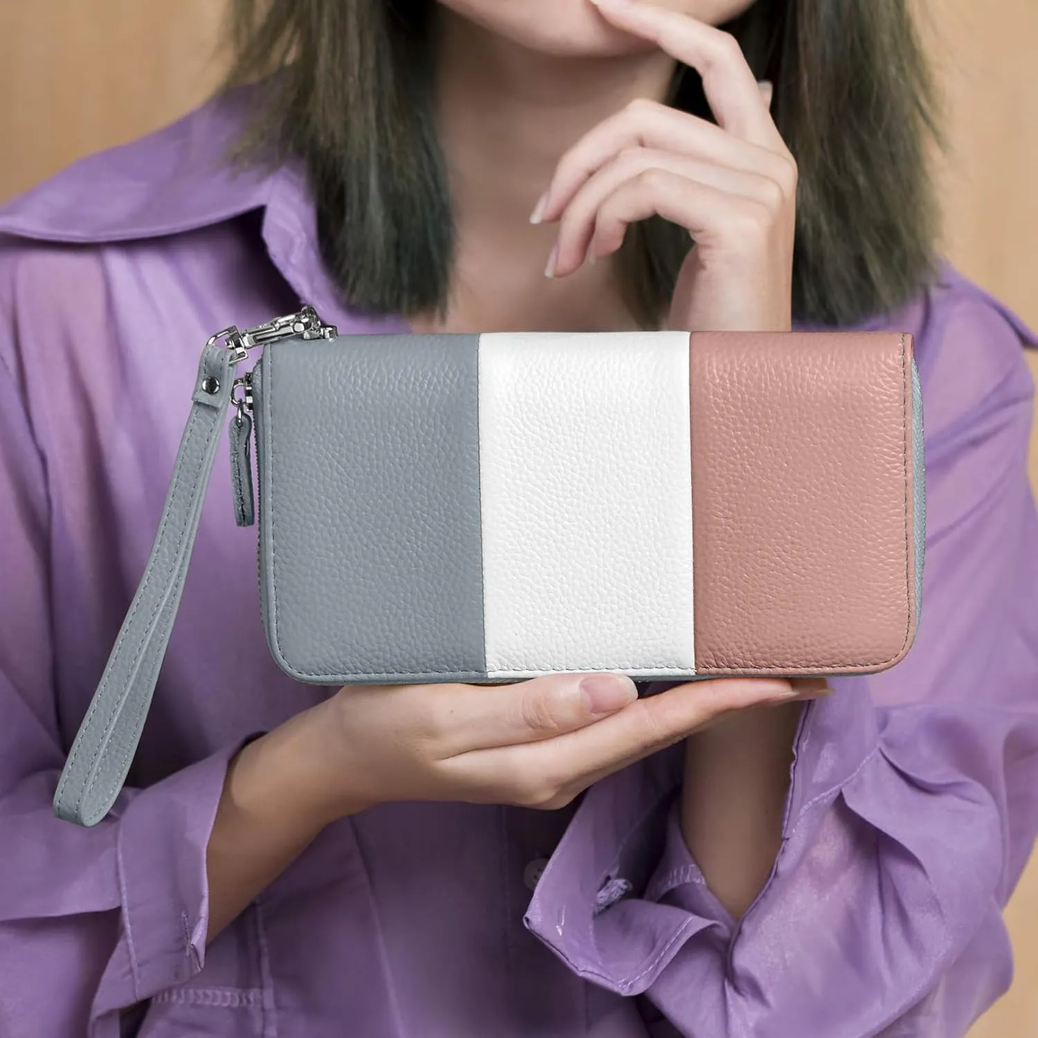Womens Wallet RFID Blocking Genuine Leather Multi Credit Card Large Capacity Zip Around Clutch Travel Purse Wristlet