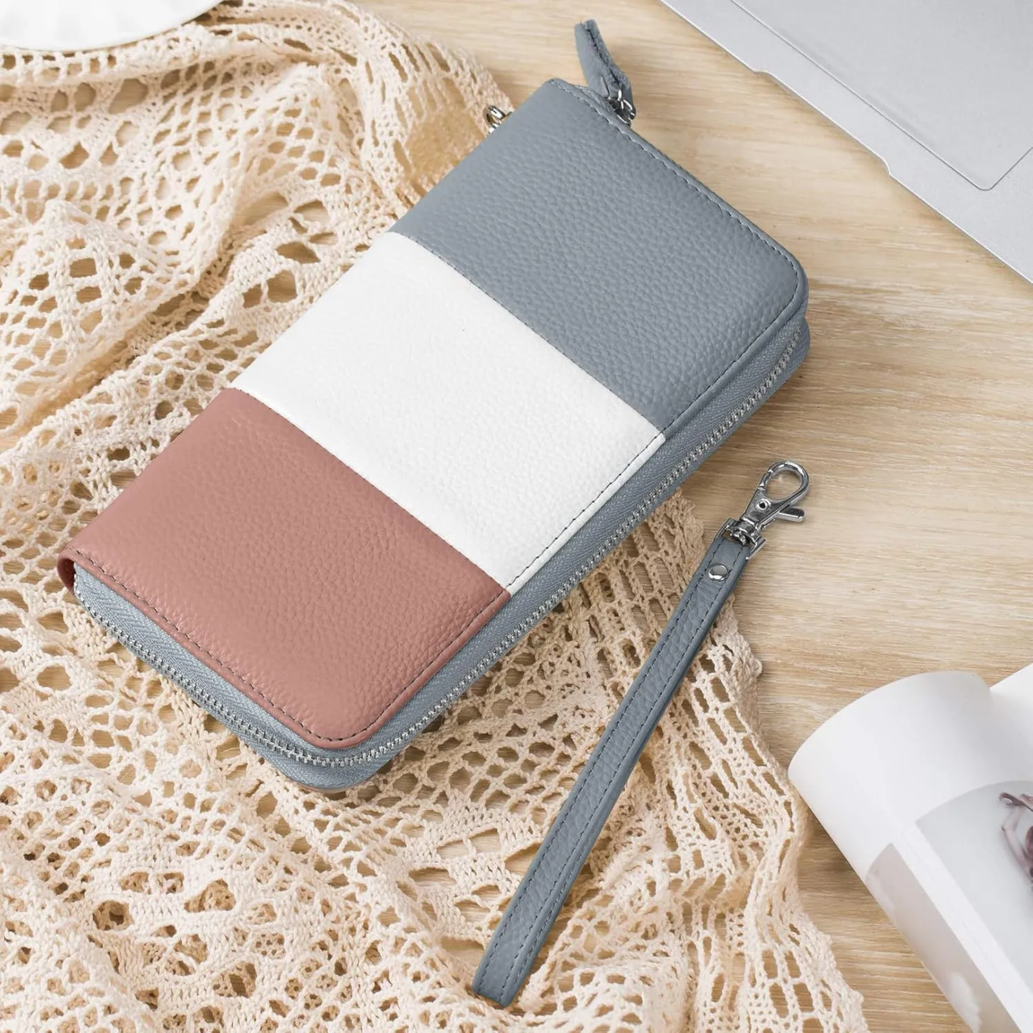 Womens Wallet RFID Blocking Genuine Leather Multi Credit Card Large Capacity Zip Around Clutch Travel Purse Wristlet