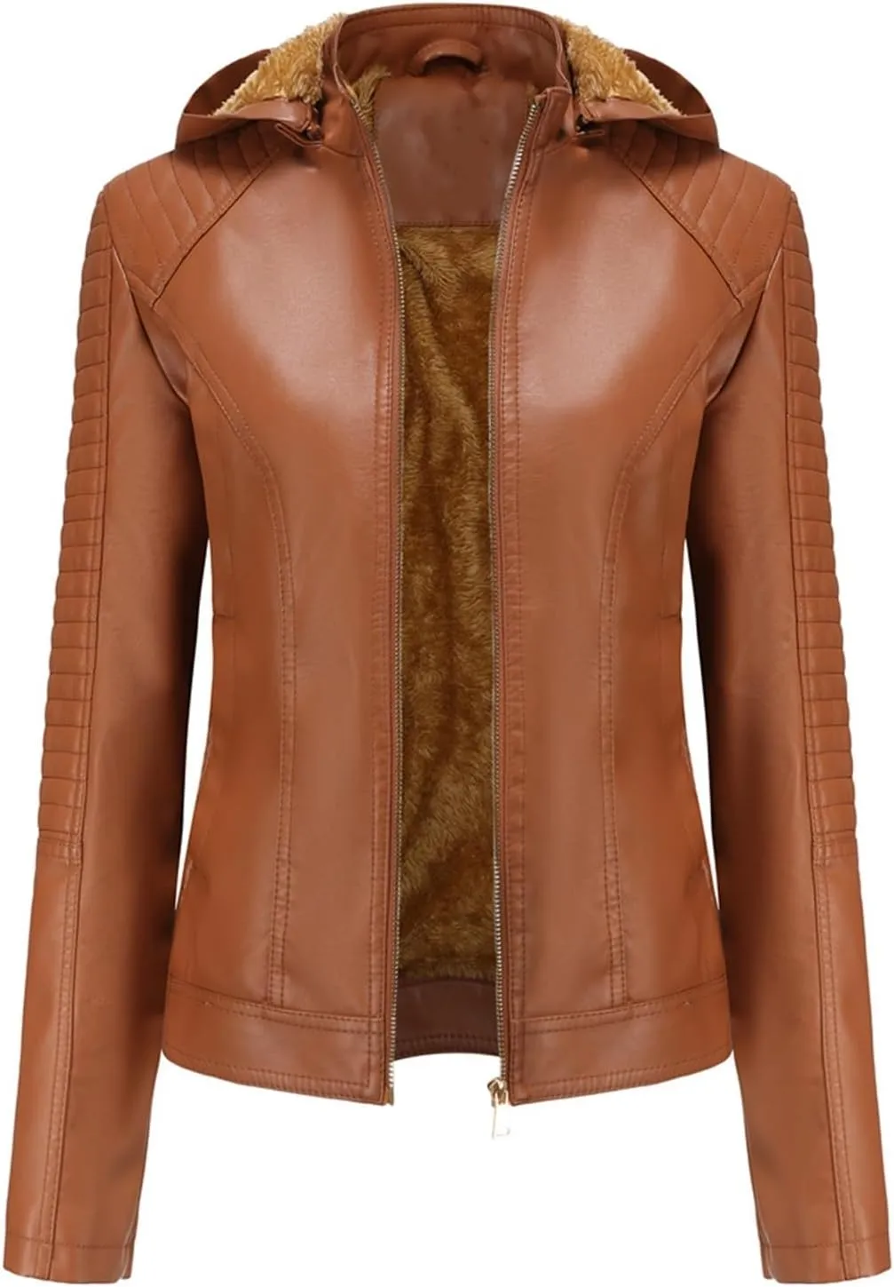 Women's Winter Coat, Faux Leather Shearling Moto Jacket, Sherpa Aviator Bomber Jacket for Women