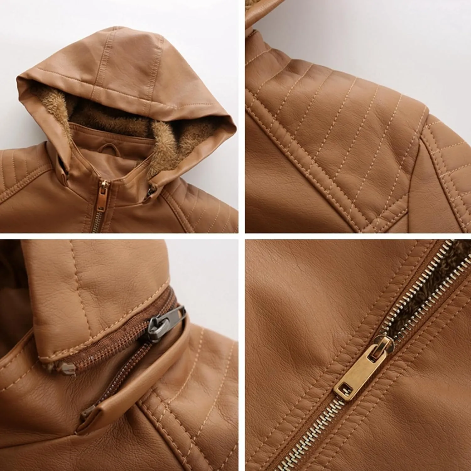 Women's Winter Coat, Faux Leather Shearling Moto Jacket, Sherpa Aviator Bomber Jacket for Women