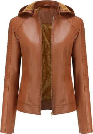 Women's Winter Coat, Faux Leather Shearling Moto Jacket, Sherpa Aviator Bomber Jacket for Women