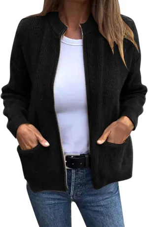 Women's Zip up Cardigan Sweaters 2024 Winter Fashion Warm Sweater with Pockets Casual Cozy Long Sleeve Outwear Coats