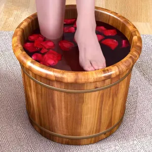 Wooden Foot Bath Bucket, Solid Wood Foot Tub, Smooth Pedicure Barrels for Soaking Feet Spa, Wooden Foot Basin for Women Foot Washing, Pedicure Foot Spa for Relaxation And Stress Relief,S