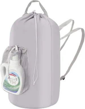 WOOHA 95L Backpack Travel Laundry Bag with Shoulder Straps and Mesh - Durable Polyester Laundry Hampers for Travel, Apartments, Laundromats and Universities (Grey)