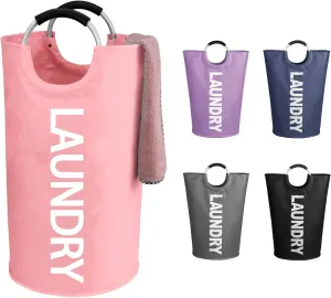 WOOHA 95L Large laundry basket,Collapsible laundry hamper, Tall Clothes Baskets Folding Washing Bin Foldable Fabric Hamper Bags for Bedroom, Closet,Bathroom,College,laundry bag,pink