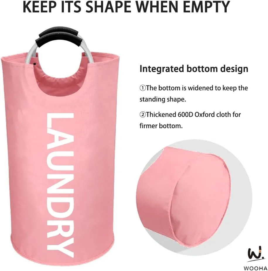 WOOHA 95L Large laundry basket,Collapsible laundry hamper, Tall Clothes Baskets Folding Washing Bin Foldable Fabric Hamper Bags for Bedroom, Closet,Bathroom,College,laundry bag,pink