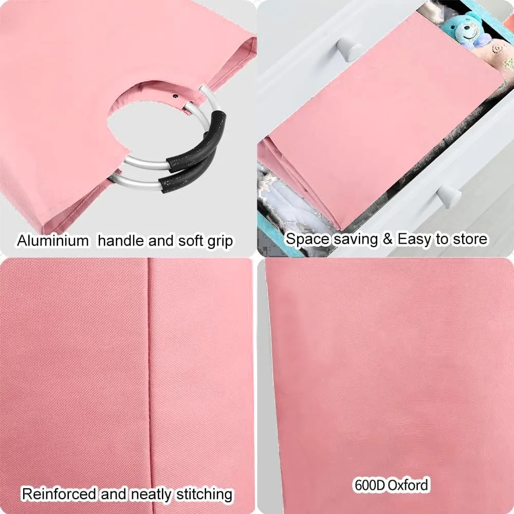 WOOHA 95L Large laundry basket,Collapsible laundry hamper, Tall Clothes Baskets Folding Washing Bin Foldable Fabric Hamper Bags for Bedroom, Closet,Bathroom,College,laundry bag,pink