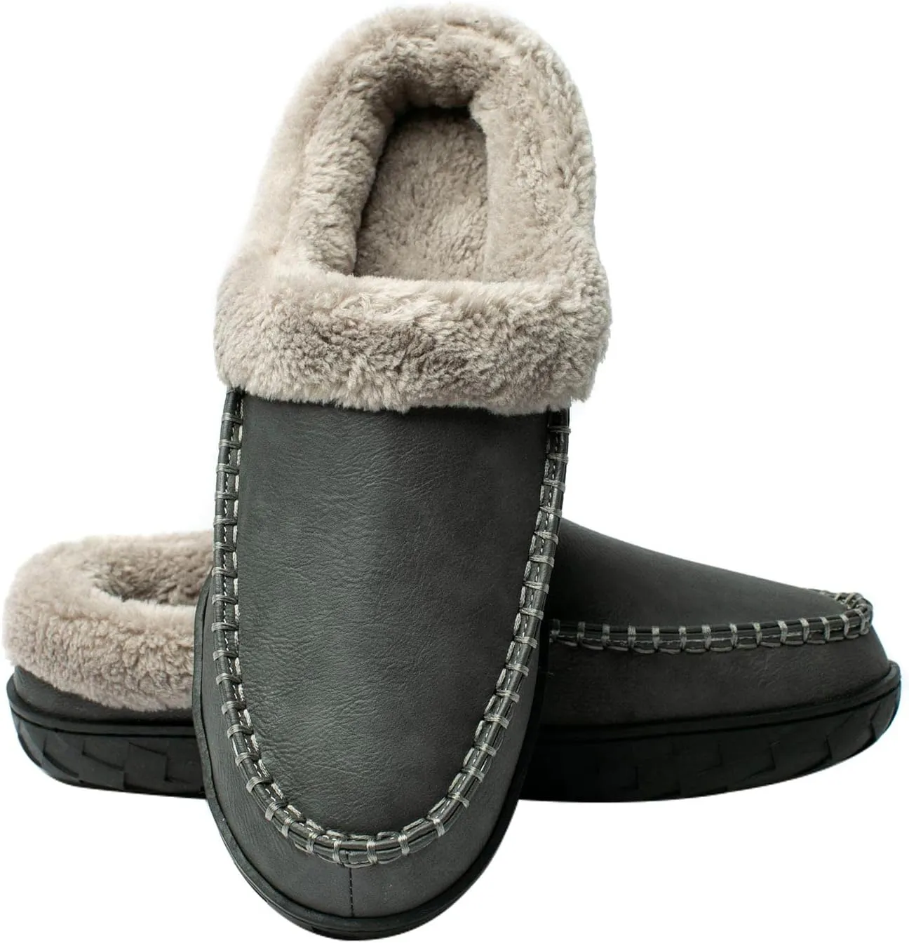 WOTTE Men's Moccasin Slippers Microsuede Fleece Fuzzy Lined Memory Foam House Shoes for Indoor Outdoor
