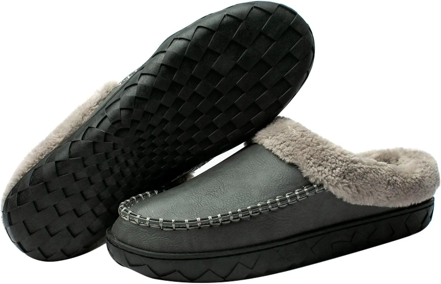 WOTTE Men's Moccasin Slippers Microsuede Fleece Fuzzy Lined Memory Foam House Shoes for Indoor Outdoor