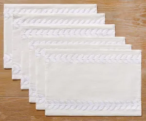 Wracra Embroidered Placemats, 13 x 18 Inch Set of 6 Placemats, Irregular Willow Rustic Place Mats for Kitchen Table and Heat Resistant, White 6PCS